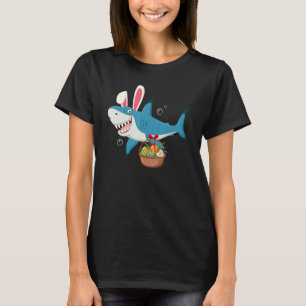 Camiseta Tiburón conejo lindo con cesta de huevos de Pascua