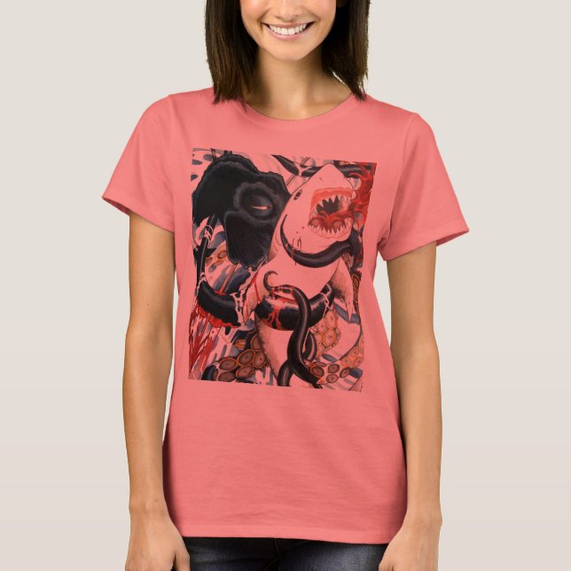 Camiseta tiburón contra pulpo (Anverso)