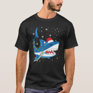 Camiseta Tiburón de Navidad Sombrero de Santa Luces de Navi