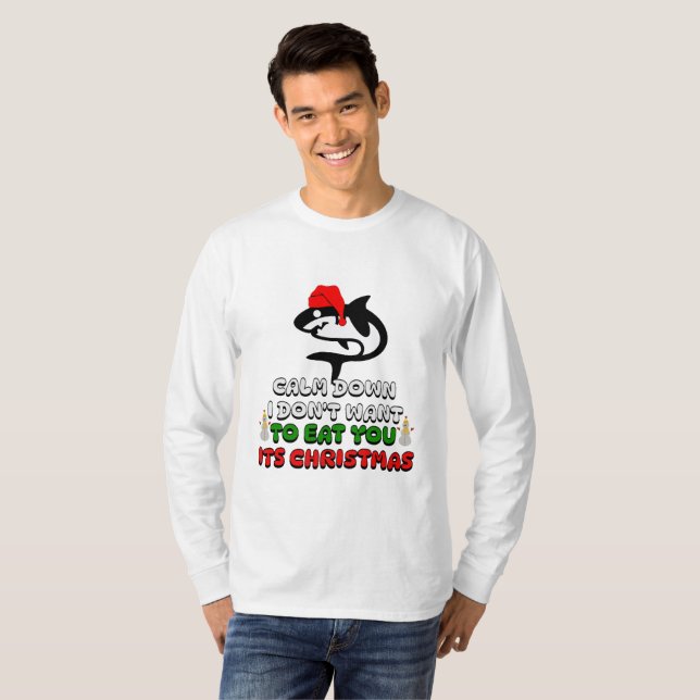 Camiseta tiburón de navidades graciosos lindo (Anverso completo)