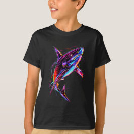 Camiseta Tiburón de neón vibrante océano digital moderno