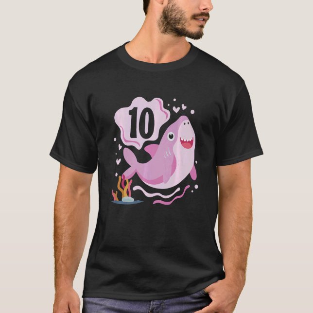 Camiseta Tiburón del océano de 10 años, Chicas de cumpleaño (Anverso)