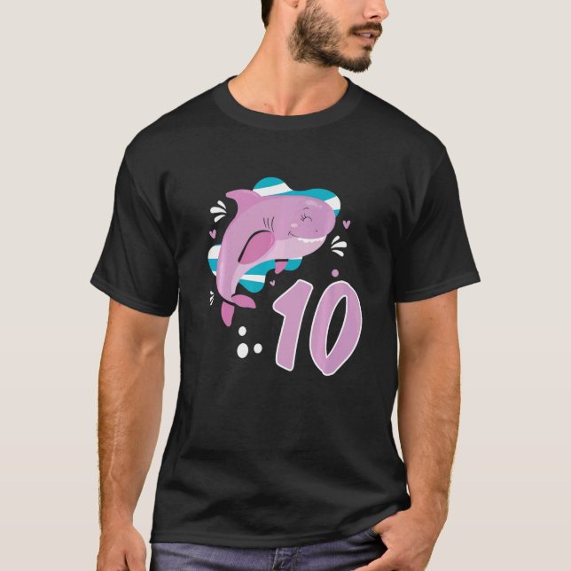 Camiseta Tiburón del océano de 10 años, Chicas de cumpleaño (Anverso)