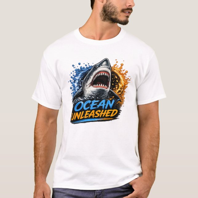 Camiseta Tiburón Desatado Oceánico – Salpicadura Audaz Azul (Anverso)