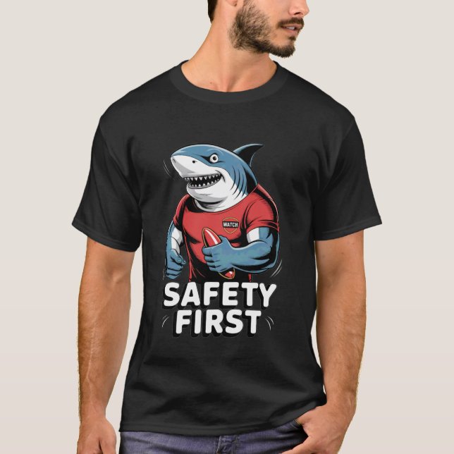 Camiseta Tiburón divertido como guardia con seguridad, dive (Anverso)