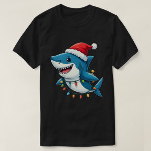 Camiseta Tiburón Divertido con Sombrero de Santa Navidad