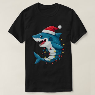 Camiseta Tiburón Divertido con Sombrero de Santa Navidad
