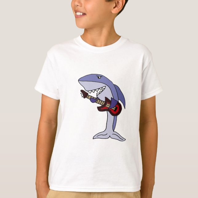 Camiseta Tiburón divertido que toca la guitarra roja (Anverso)