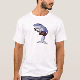 Camiseta Tiburón divertido que toca la guitarra roja