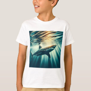 Camiseta Tiburón en el mar azul profundo y la luz del sol