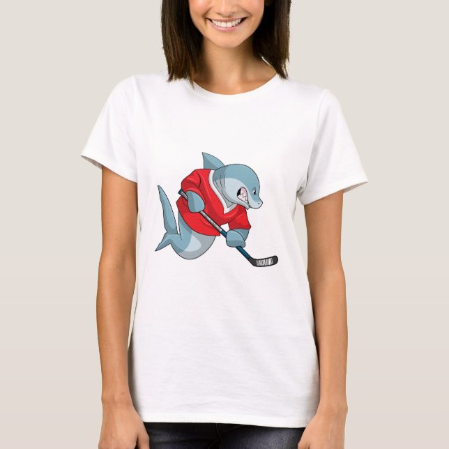 Camiseta Tiburón en hockey sobre hielo con bastón de hockey (Anverso)