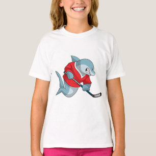 Camiseta Tiburón en hockey sobre hielo con bastón de hockey