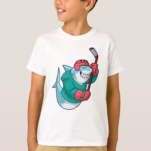 Camiseta Tiburón en hockey sobre hielo con palo de hockey s (Anverso)