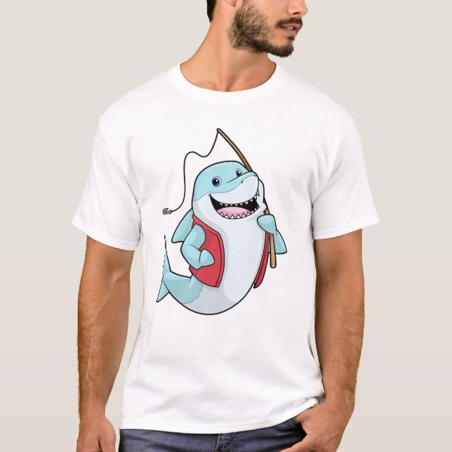 Camiseta Tiburón en la pesca con barra de pesca (Anverso)