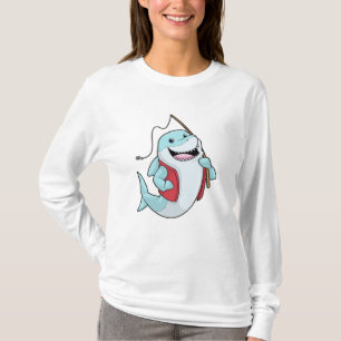 Camiseta Tiburón en la pesca con barra de pesca