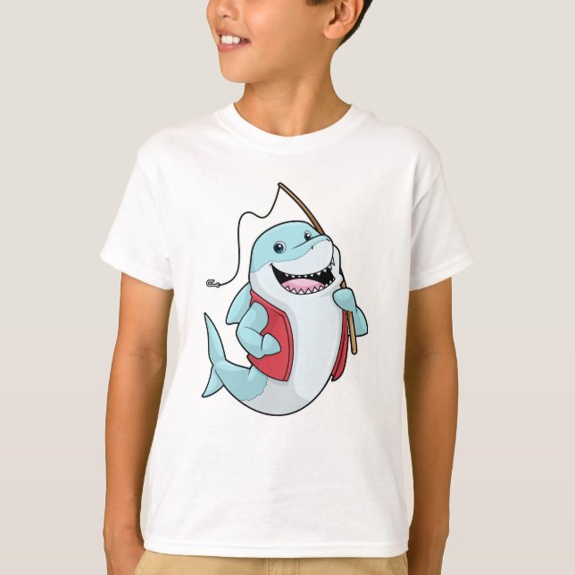Camiseta Tiburón en la pesca con barra de pesca (Anverso)