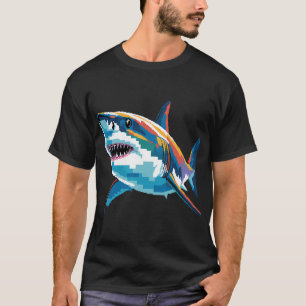 Camiseta Tiburón Geométrico Pixel Animal Abstracto Tiburón