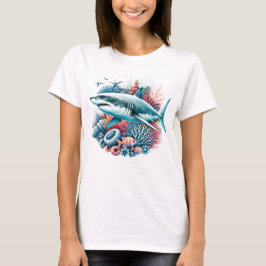 CAMISETA TIBURÓN HERMOSO EN EL OCÉANO CON PECES Y CORAL