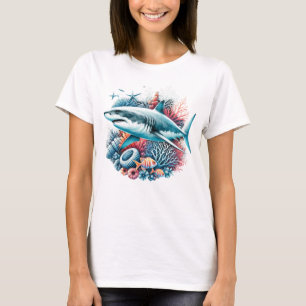 CAMISETA TIBURÓN HERMOSO EN EL OCÉANO CON PECES Y CORAL