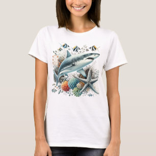 CAMISETA TIBURÓN HERMOSO EN EL OCÉANO CON PECES Y CORAL
