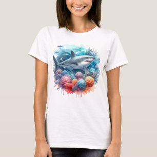 CAMISETA TIBURÓN HERMOSO EN EL OCÉANO CON PECES Y CORAL