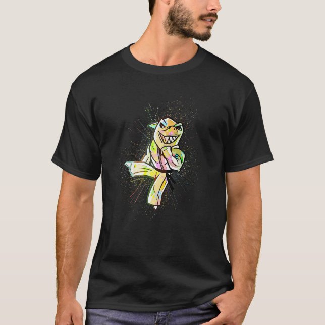 Camiseta Tiburón Marcial de Karate de Salpicadura de Pintur (Anverso)
