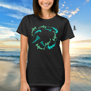 Camiseta Tiburón martillo azul y verde del océano vintage