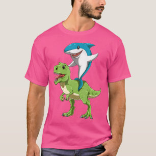 Camiseta Tiburón montando dinosaurios en bicicleta de tibur