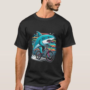Camiseta Tiburón montando una bicicleta de montaña divertid