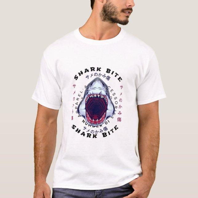 Camiseta tiburón, mordedura | Elegante regalo moderno de mo (Anverso)