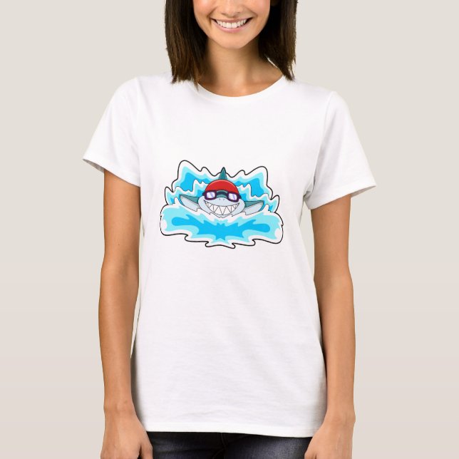 Camiseta Tiburón nadando con gafas nadando (Anverso)
