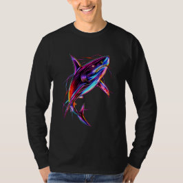 Camiseta Tiburón Neon Vibrante Océano Digital Moderno