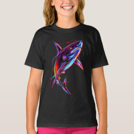 Camiseta Tiburón Neon Vibrante Océano Digital Moderno