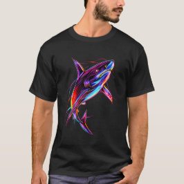 Camiseta Tiburón Neon Vibrante Océano Digital Moderno