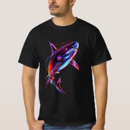 Camiseta Tiburón Neon Vibrante Océano Digital Moderno