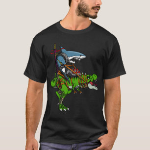 Camiseta Tiburón Ninja Montando Dinosaurio T-Rex