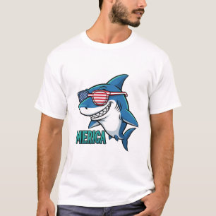Camiseta Tiburón Patriótico 'Merica Gafas de Sol Divertidas