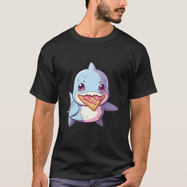 Camiseta Tiburón Pizza Kawaii Anime Pastel Chibi Art Shark  (Anverso)