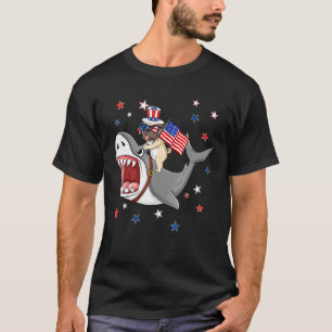 Camiseta Tiburón Pug 4 De Julio Perro Mamá Papá Cachorro