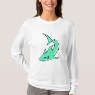 Camiseta tiburón sonriente de dibujos animados azul verde m