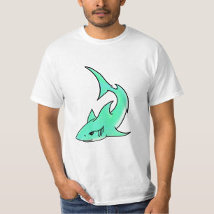 Camiseta tiburón sonriente de dibujos animados azul verde m