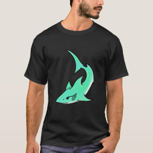 Camiseta tiburón sonriente de dibujos animados azul verde m
