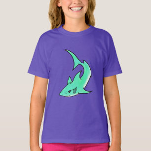 Camiseta tiburón sonriente de dibujos animados azul verde m