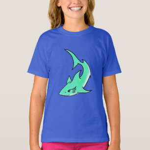 Camiseta tiburón sonriente de dibujos animados azul verde m