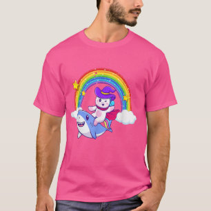 Camiseta Tiburón unicornio montado en el arcoiris de Chica 