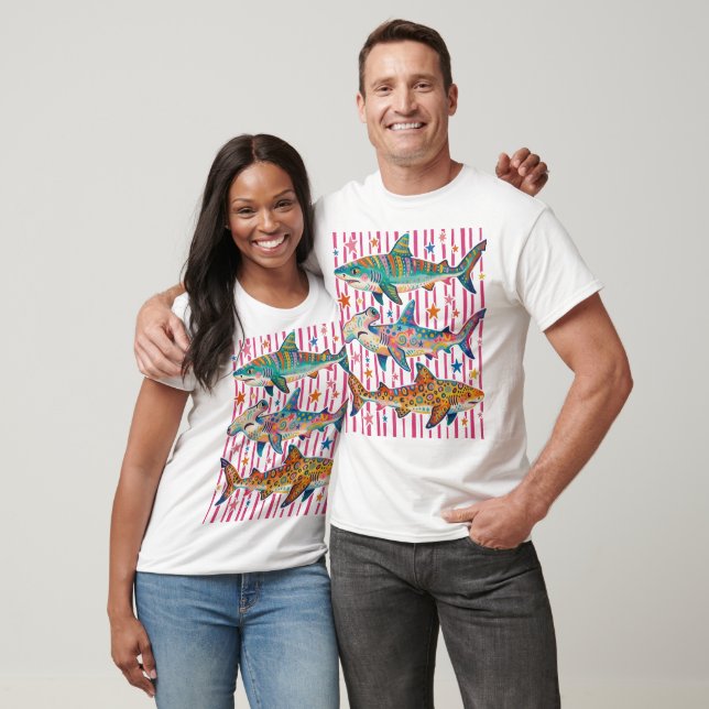 Camiseta Tiburón Vibrante Poblado (Unisexo)