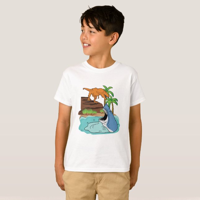 Camiseta Tiburón y dinosaurio para los muchachos (Anverso completo)