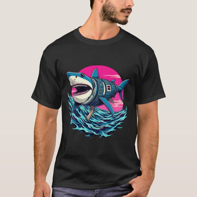 Camiseta Tiburón y olas de arte pop retro - Audaces vibraci (Anverso)