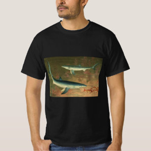 Camiseta Tiburones Azules Comiendo Peces, Vida Marina Vinta