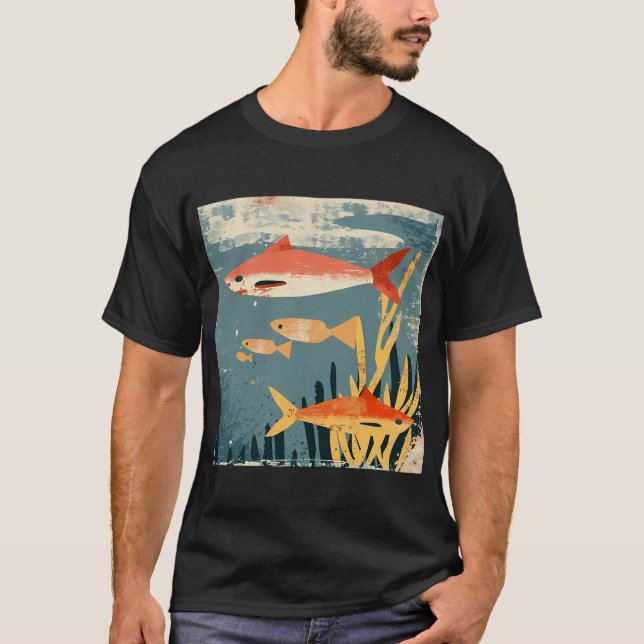Camiseta Tiburones retro con peces pequeños (Anverso)
